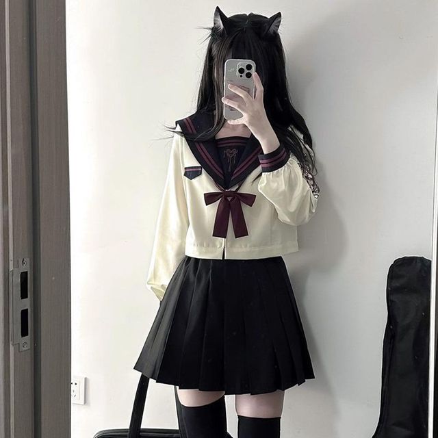 블랙 두줄라인 빅자수 세라복 프레피룩 긴팔