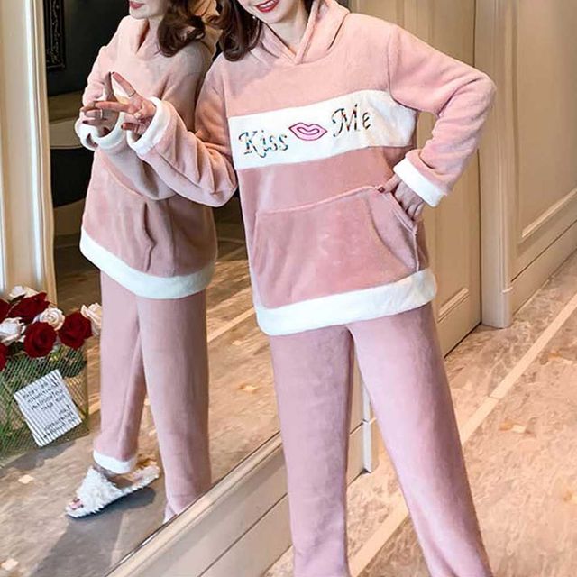 여자 홈웨어 후드 긴팔 상하 잠옷 셋트 이지 웨어