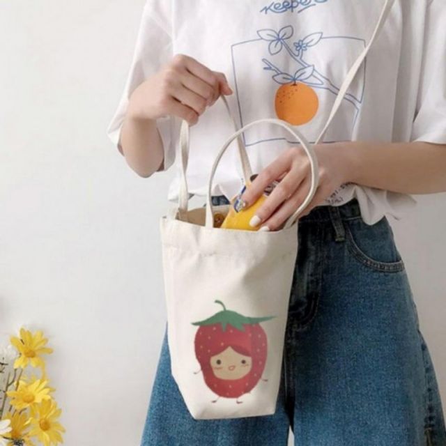 텀블러 드링크백 테이크아웃 크로스 캔버스 음료 수