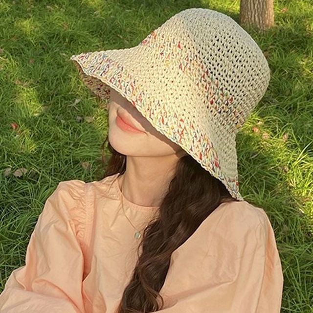 여성 밀집모자 여름 벙거지 해변 캠핑 크림