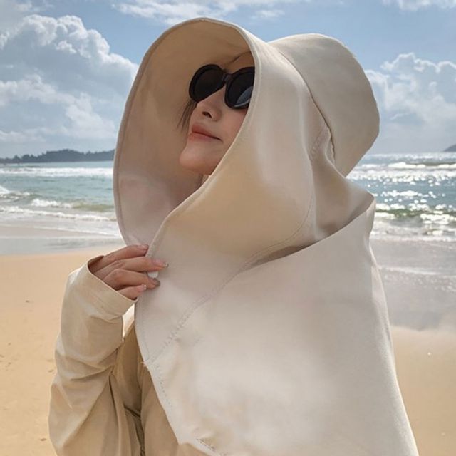 여성 와이드 썬캡 스트로 농사 비치