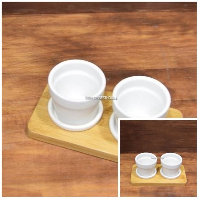 도기 우드트레이 미니 원형 2구셋트 화분 7x6cm x 2pcs 야외화분 베란다화분 정원화분 난간화분