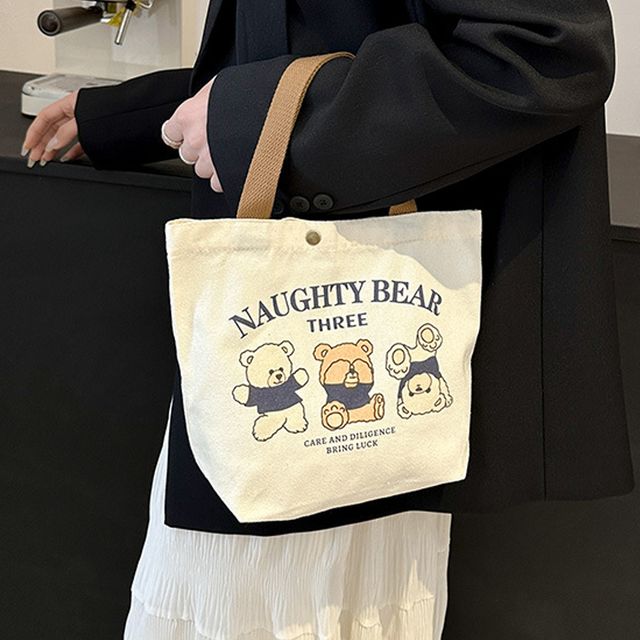 러블리 베어 똑딱이 코튼 미니백 토트백