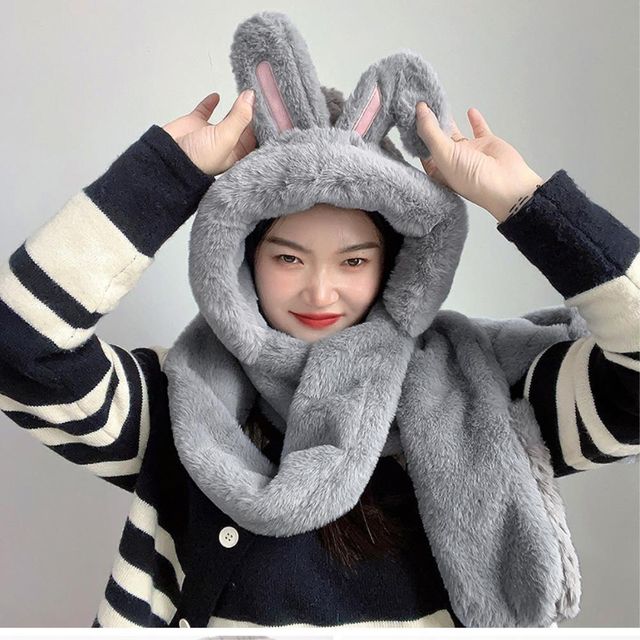 비타리토 일체형 토끼 후드 머플러 50x34cm 그레이