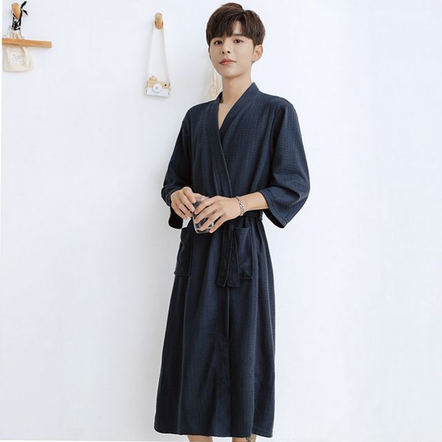 여성 샤워 와플 XL 네이비 목욕가운 호텔가운