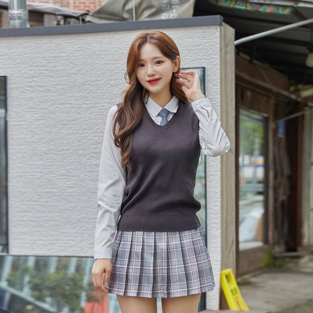 TBZ 교복몰 보풀방지 차콜 교복조끼(여자) 교복 학생복