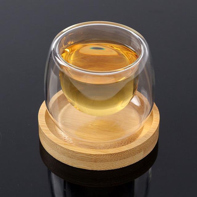 이시아르 내열 유리 찻잔 50ml 원목 받침대 세트