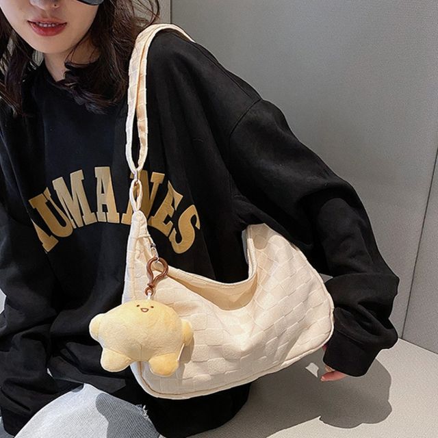 여성 3컬러 귀엽운 격자무늬 패턴 얇은 크로스 숄더백