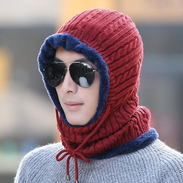 글렌 넥워머 털모자(와인) 일체형니트모자