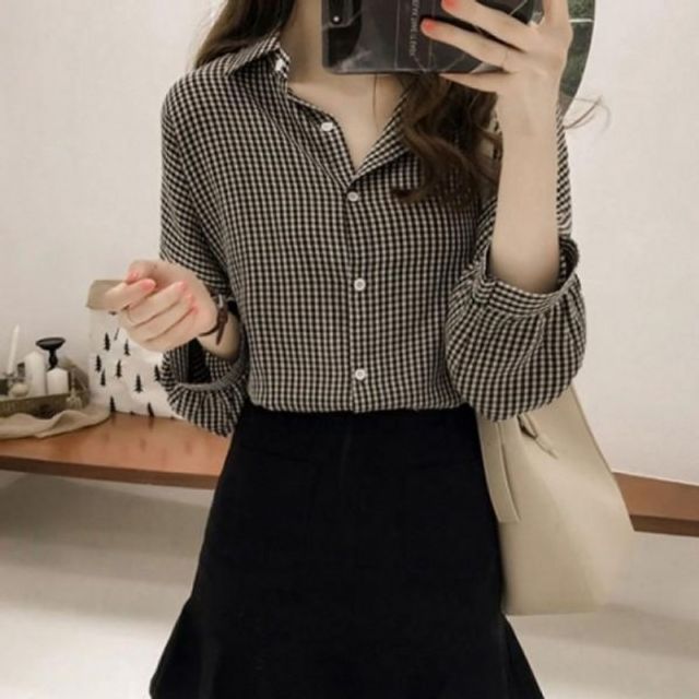 여자 반팔티 여성 체크남방 셔츠 하객룩 봄 카라셔츠 블라우스 반팔 데일리룩