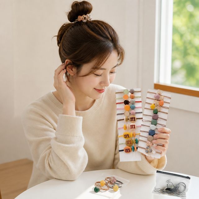 방울 머리끈 헤어밴드 고무줄 머리묶기 여성 헤어액세서리 파우치 포함 22개세트