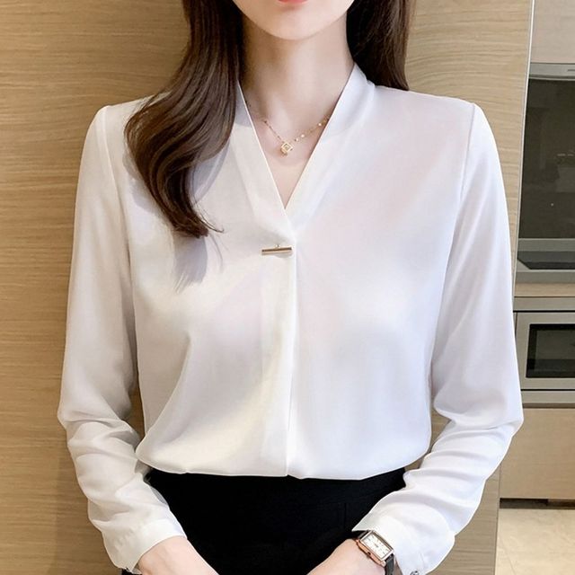 데일리 여성 블라우스 브이넥 노카라 긴팔 여성셔츠 여성블라우스