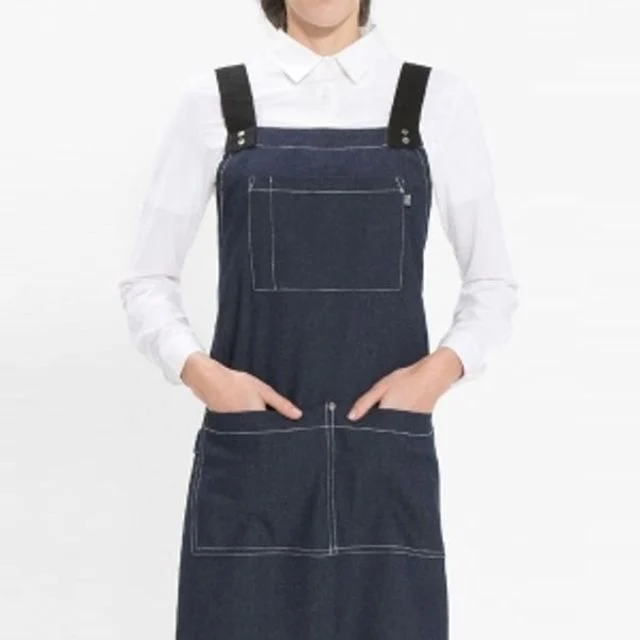단색 주방 앞치마 네이비데님, 요리 공방 H형