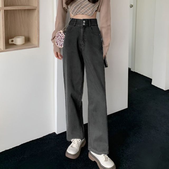 여성 투버튼 세미 와이드 청바지 1P 데일리 데님 팬츠