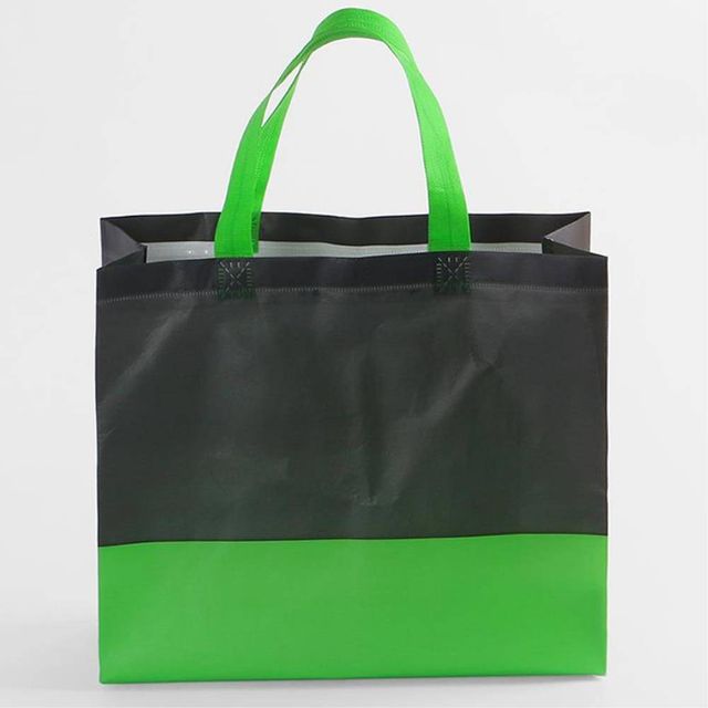 TBZ 튼튼한 투톤 부직포가방 블랙-그린 32x28cm 쇼핑백