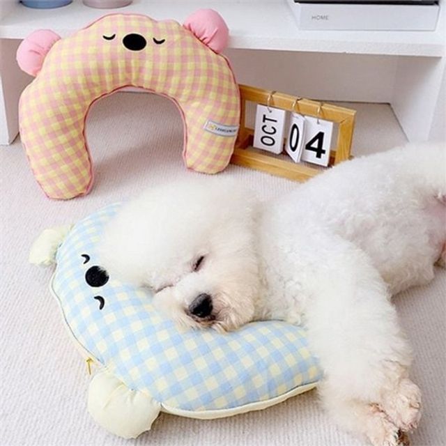 강아지 목베개 강아지 체크 쿠션 강아지넥 애착 반려동물 숙면 고양이 패턴