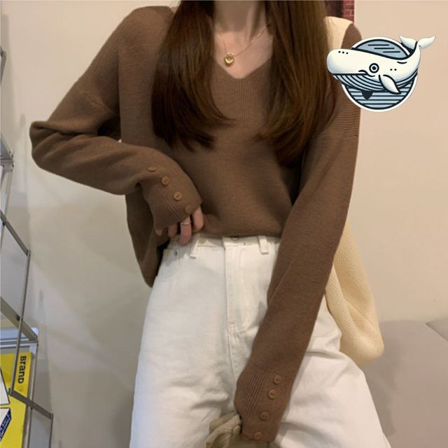 가을 시즌 브라운 기본 니트 티셔츠 여성