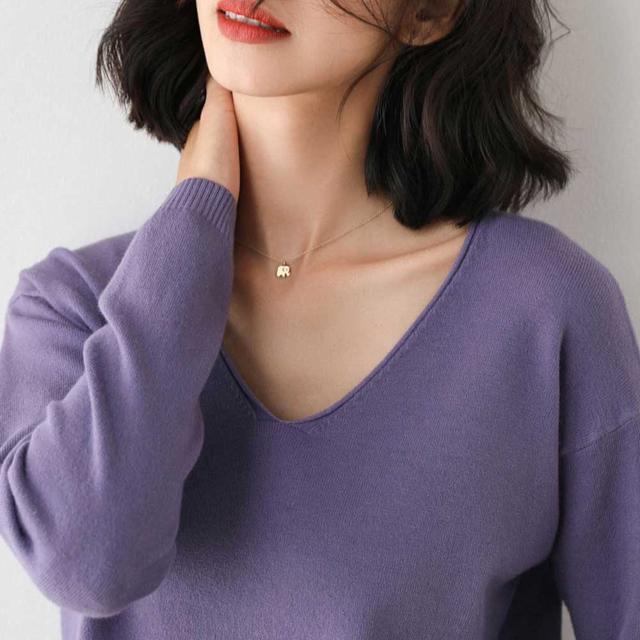 여자 30 대 브이넥 니트 티셔츠 루즈 핏 데일리 룩