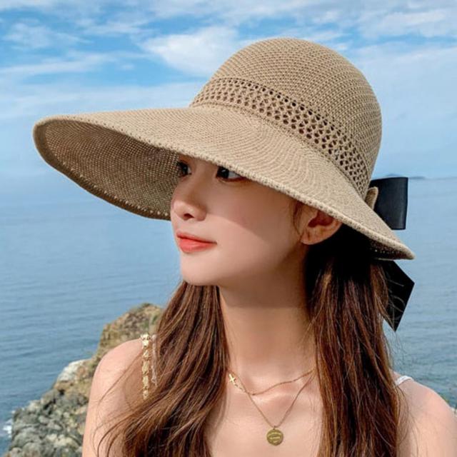 여름 피서 여행 햇빛차단 빅리본 와이드 벙거지 모자