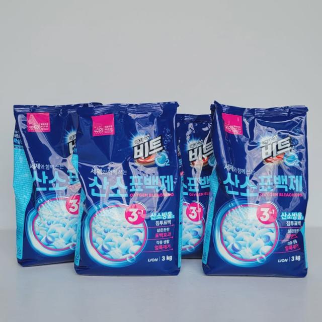 라이온 비트 O2 산소 표백제 3kg 리필 4개 대용량 세트