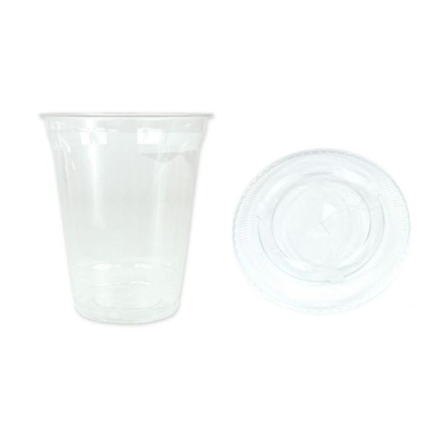 100세트 414ml 플라스틱 테이크아웃 음료컵+납작뚜껑 일회용컵 카페컵 투명컵 아이스컵
