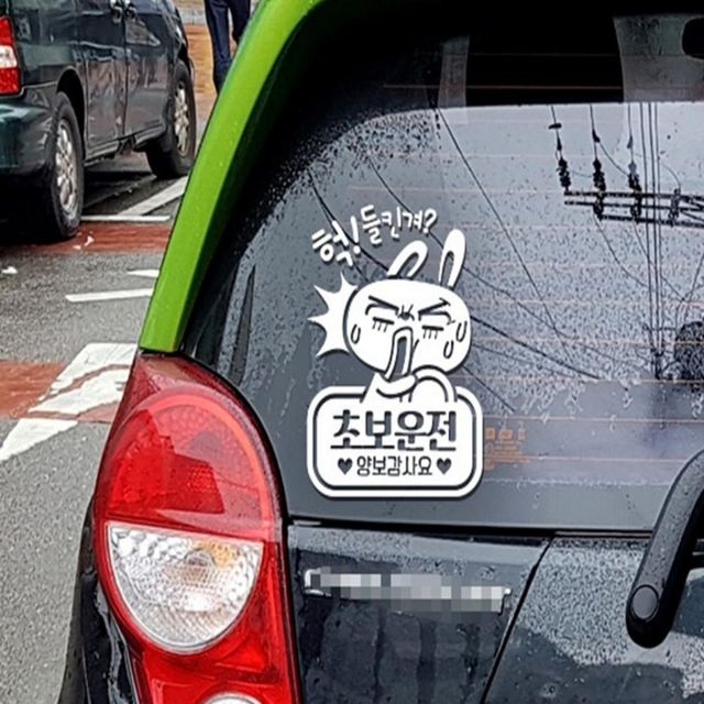 들킨겨토끼 초보운전 화이트 스티커 자동차 입체 왕초보운전 방수스티커 도로연수