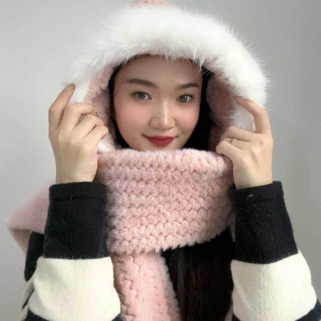 후드 코지데잇 핑크 머플러 후드숄머플러 후드머플러