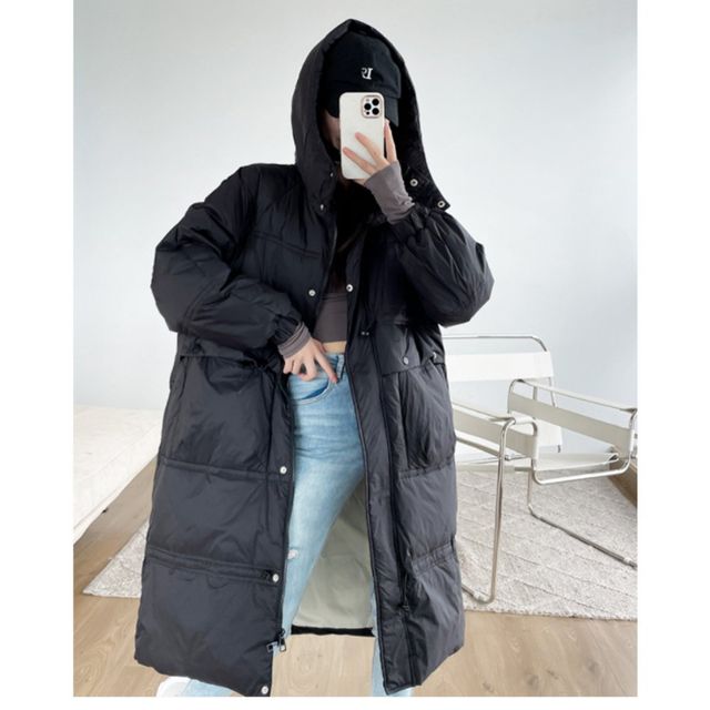 겨울 따뜻한 빅포켓 여성 다운 스트링 롱패딩 점퍼