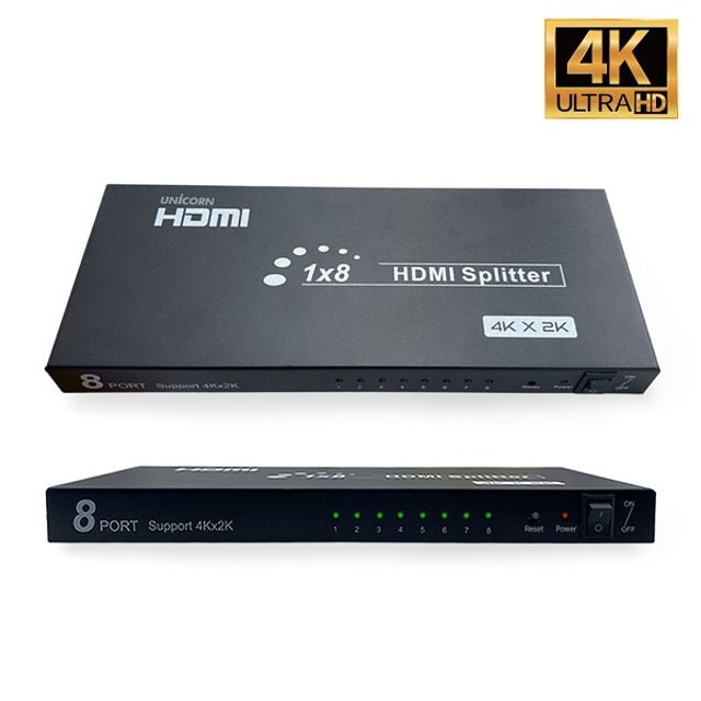 유니콘 8포트 UHD HDMI 모니터 분배기 1대8 영상복제