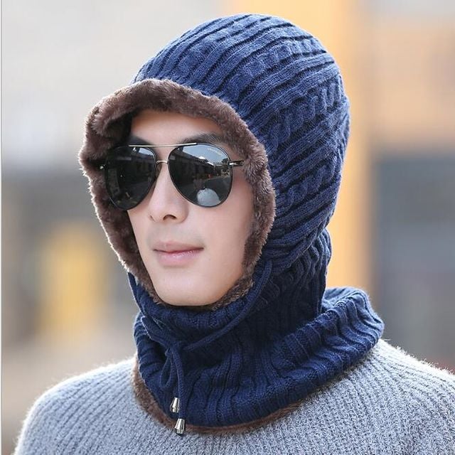 글렌 넥워머 털모자(네이비) 일체형니트모자