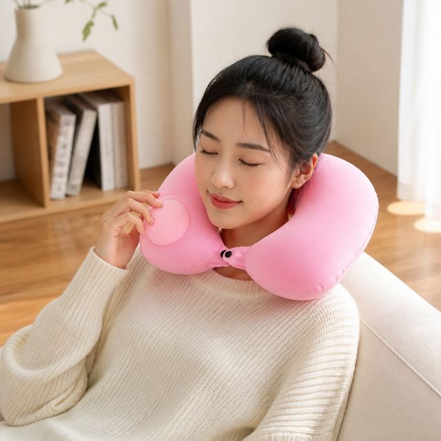 에어펌프 목쿠션 벨벳 기내용 여행 비행기 휴식 캠핑 낚시 에어목쿠션