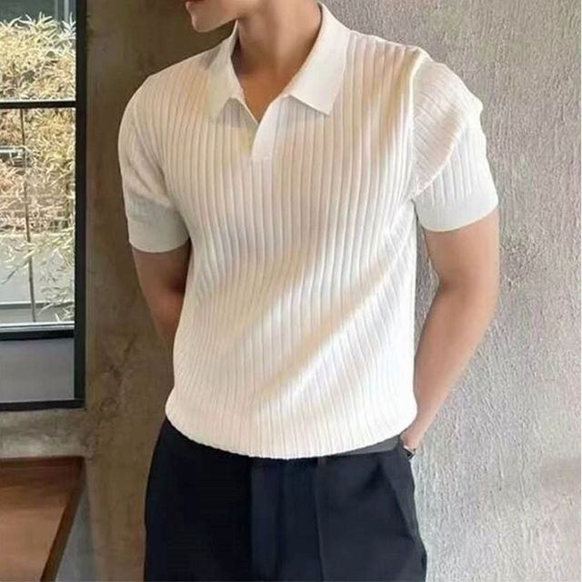 단정한 카라니트 캐주얼정장 남자 반팔티셔츠 여름