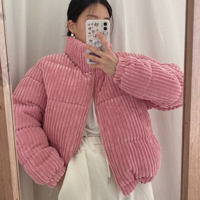 여성점퍼 코듀로이 하이넥 숏패딩 따뜻한패딩