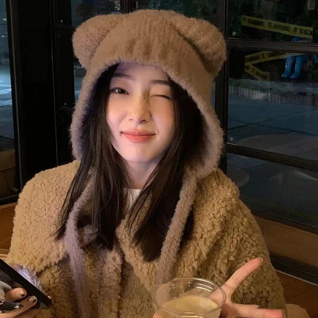 3컬러 겨울 부들 뽀글이 곰돌이 후드 보넷형 끈모자