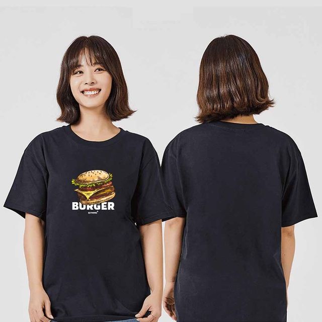 햄버거 프린트 반팔티 라운드티 가족 커플 단체 동호회 맞춤 티셔츠