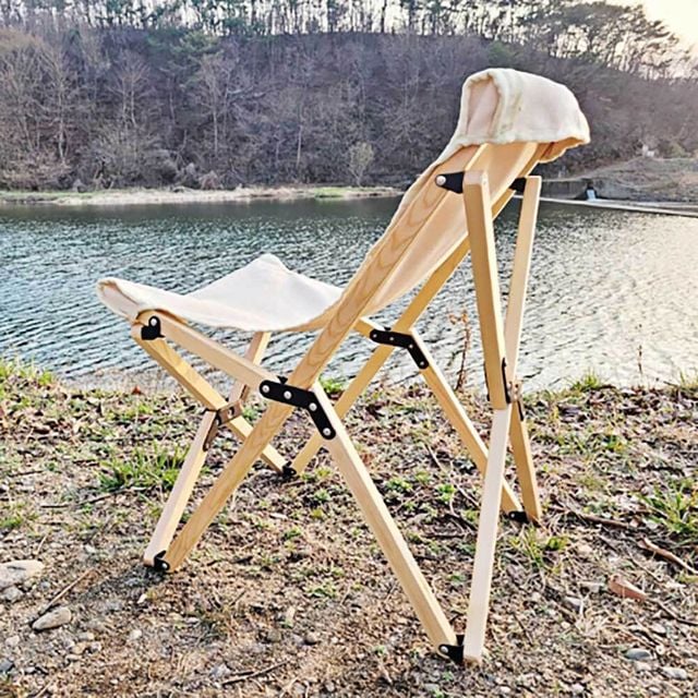 캠핑 우드 로우체어 아이보리 접이식 캔버스