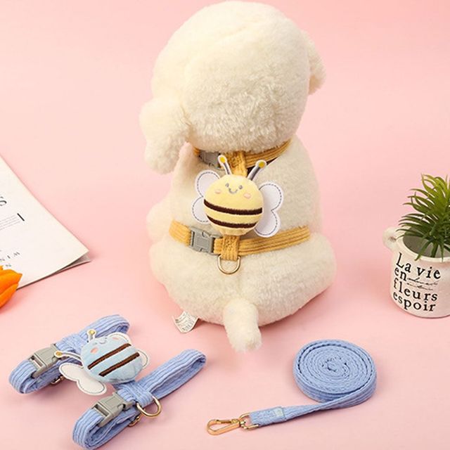 강아지하네스h형 강아지하네스조끼 PET 강아지 하네스 꿀벌 리드줄 세트 가슴줄 산책줄