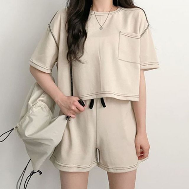 여름 반팔 반바지 여성 셋업