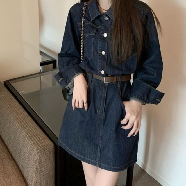 캐주얼 깔끔한 데님 청 A라인 미니 원피스 데일리룩 추천