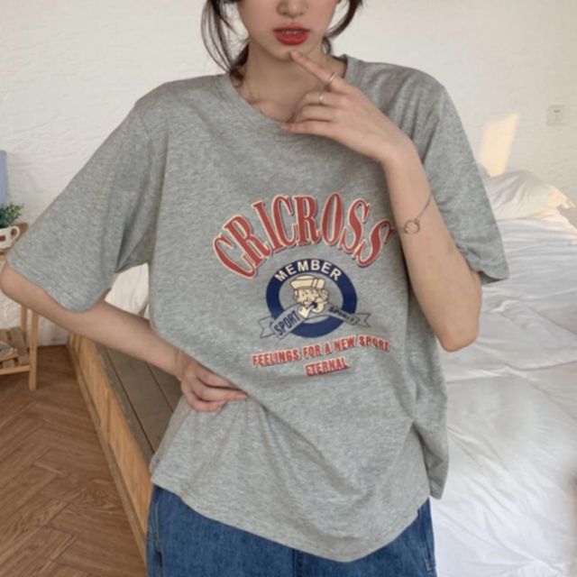 여성 루즈핏 반팔티 레터링 데이트룩 화이트프린팅 청순템 면티