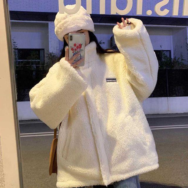 여자 오버핏 플리스 점퍼 겨울 아우터 스타일링 코디