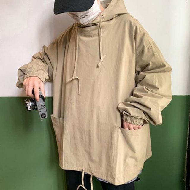 남성 와이드핏 박시 후드티, 바스락원단 캐주얼 아우터