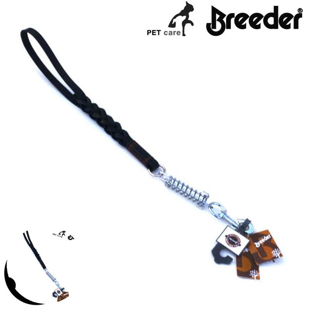 강아지리드줄 애견산책줄 가죽 꽈배기 스프링 리드줄 38cm 블랙 L