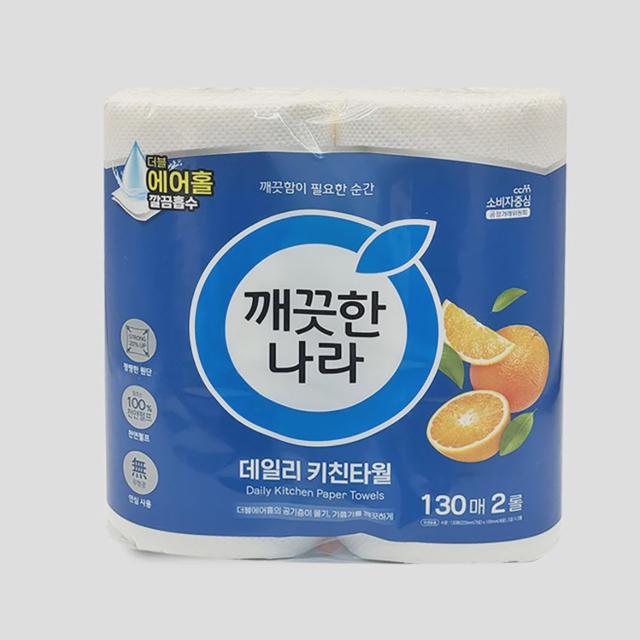 에어홀 깔끔 흡수 데일리 키친타월 130매 2롤