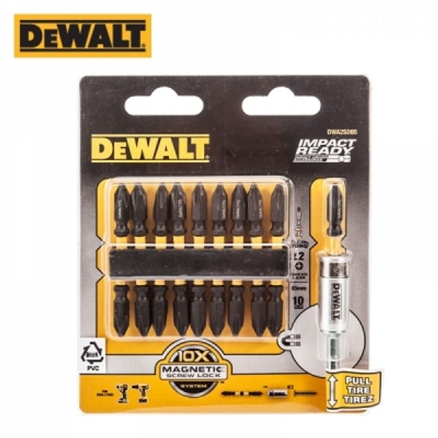 디월트 65mm 양날 십자 토션비트 세트+자화기(10개입) DWA2SD65