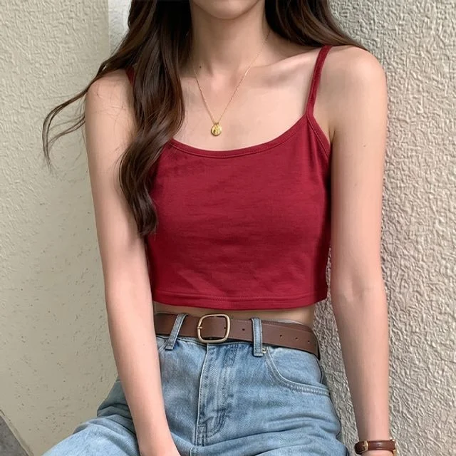 스퀘어넥 크롭 끈나시 여성 슬림핏 민소매 여름 스판 데일리 캐미솔 숏탑