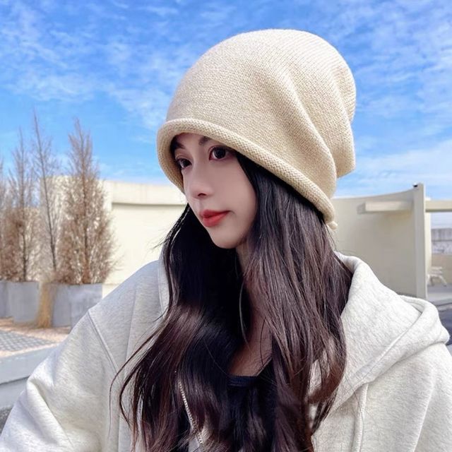 남녀공용 4컬러 롤업 포인트 사계절 캐주얼 니트비니