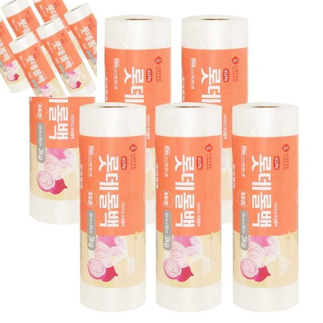 롯데롤백 특특대형 40cm x 50cm 3kg 대용량 6개입 음식물쓰레기봉투 방수롤백 주방용쓰레기통 전용비닐