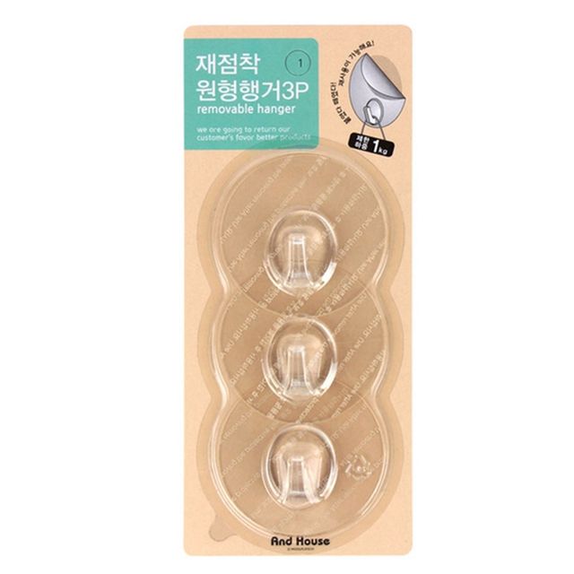 재점착 원형행거3P(원형클리어 투명)