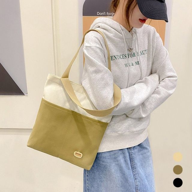 여성용 캔버스 천 소재 지퍼형 투포켓 에코 숄더백 가방